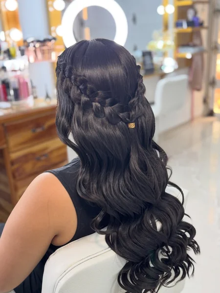 Double Waterfall Braid on Black Long Hair