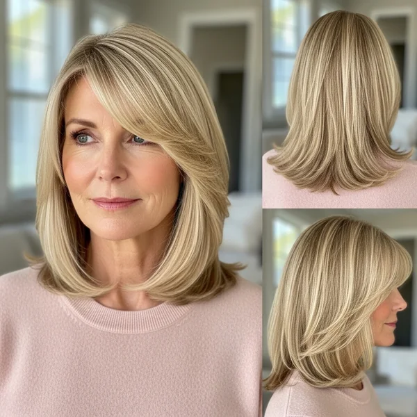 Long Blonde Bob with Side Bangs