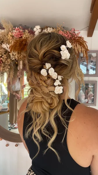 Boho Bridal Braid with White Floral Pins