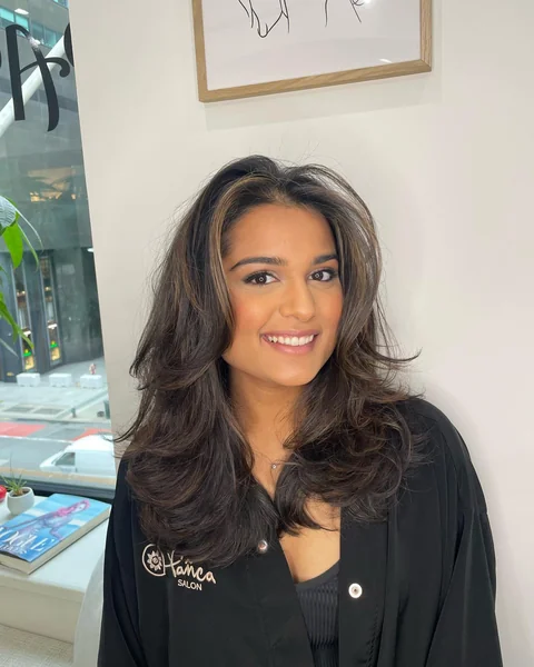 Middle Part Dark Highlighted Voluminous Layers