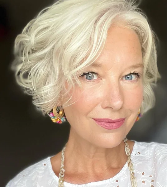 Short White Curly Bob Over 50