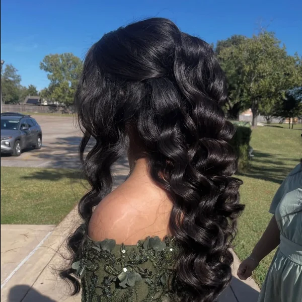 Half Up on Black Hair with Loose Curls