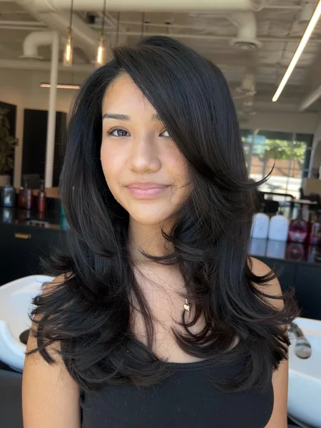 Long Black Side Part Blowout Layers