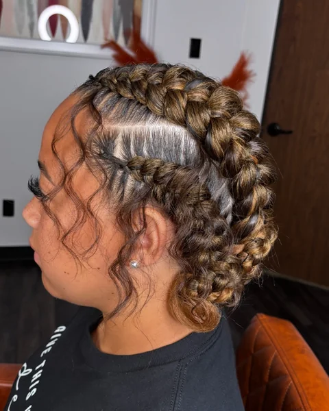 Two-Strand Twist Updo with Brown Highlights