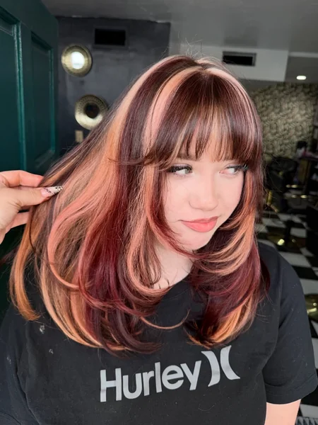 Dark Calico Hair with Burgundy and Pink Patches