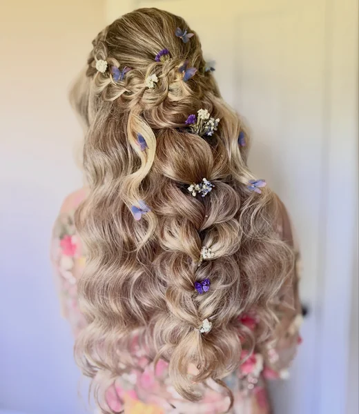 Half-Up Braid with Flowers and Butterflies