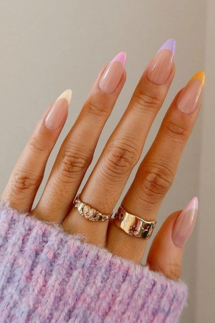 Spring Almond Shaped French Tip Press Ons on Amazon Canada