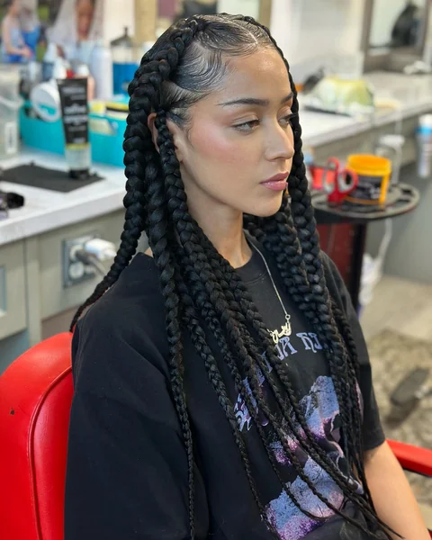 Jumbo Knotless Box Braids Worn Down