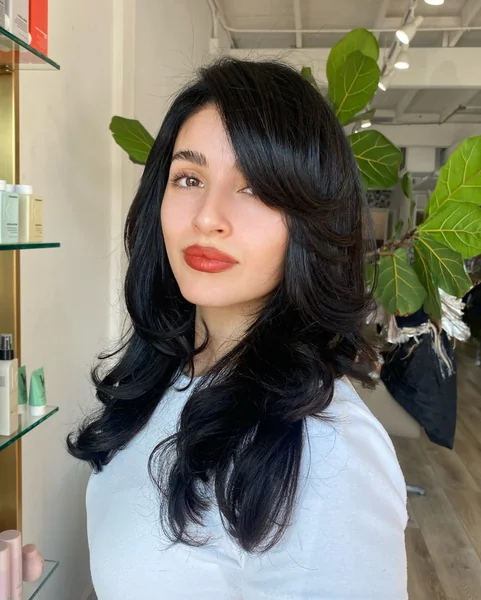 Deep Side Part Long Black Wavy Bangs