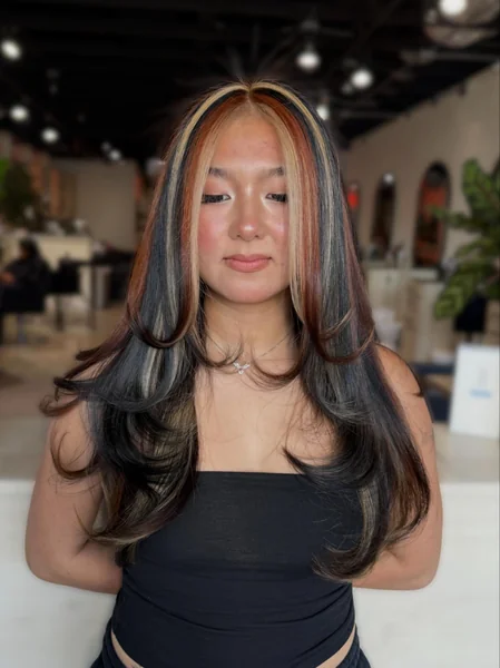 Bold Calico Hair on Straight Black with Copper & Blonde