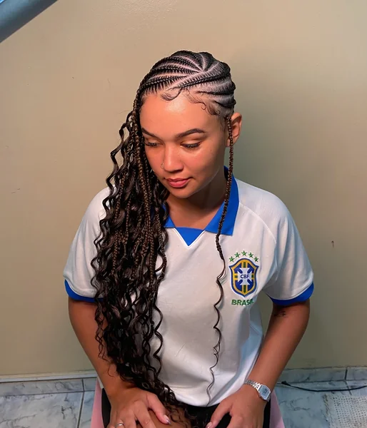 Brown Ombre Lemonade Braids with Curls and Beads