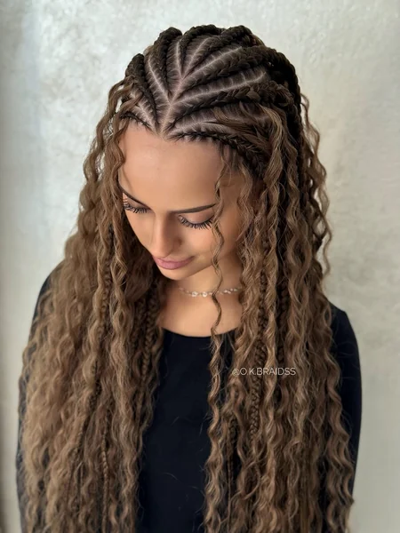 Brown Boho Cornrows with Long Curly Ends