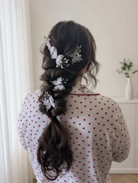 Single Braid with Butterfly Pearl Pins
