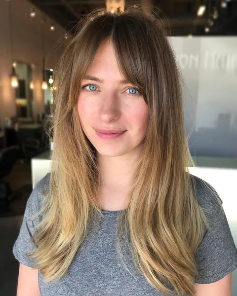 Long Straight Hair with Side Part Bangs