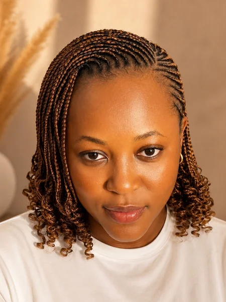 Short Brown Cornrow Bob with Curly Ends