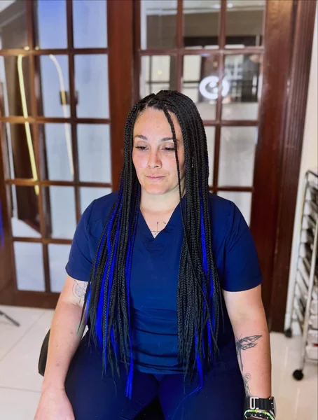 Black Box Braids with Blue Color Accents