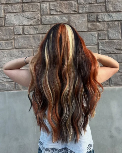 Long Calico Hair with Dark, Red & Blonde Waves