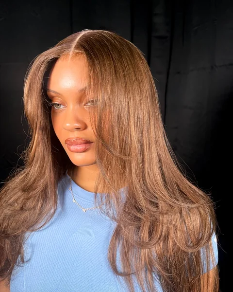 Warm Brown Straight Wig with Middle Part