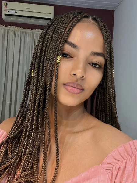 Box Braids with Gold Cuff Bead Accents