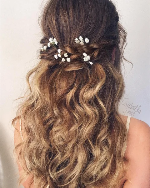 Half-Up Braid with Baby's Breath