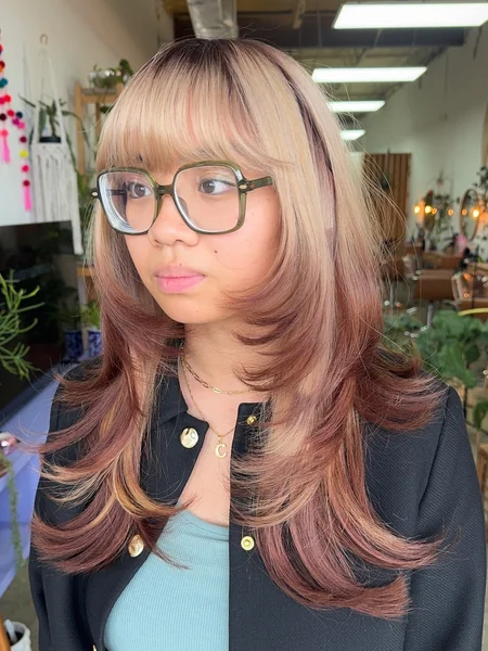 Layered Medium Cut with Curtain Bangs and Color