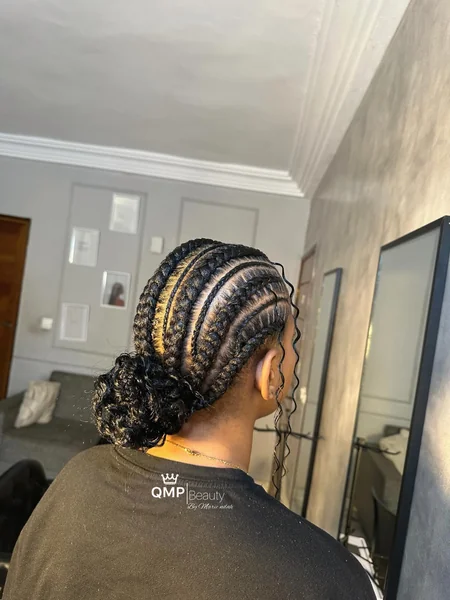 Cornrow Updo into Low Curly Bun