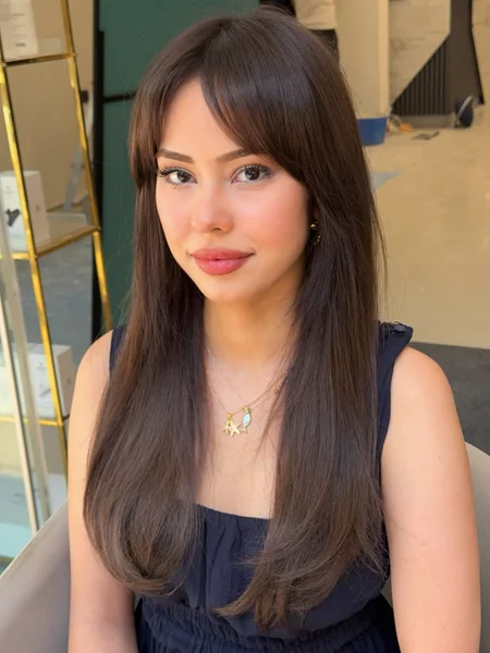 Sleek Straight Hair with Side Bangs