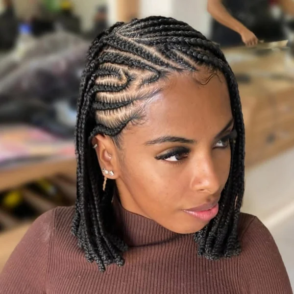Swirling Cornrow Bob on Black Women