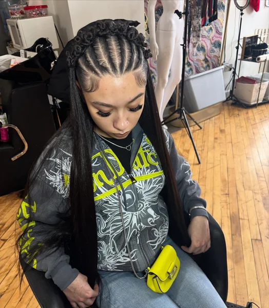 Quick Weave Ponytail Updo with Cornrows