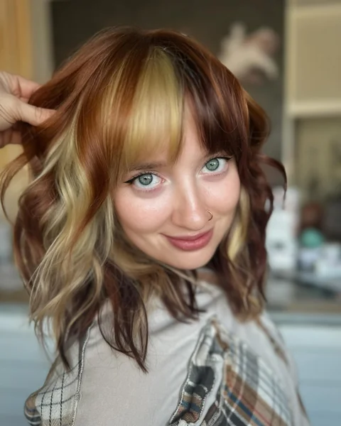 Short Calico Hair on Wavy Bob with Bangs