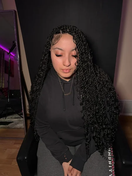 Long Black Passion Twists with Curls