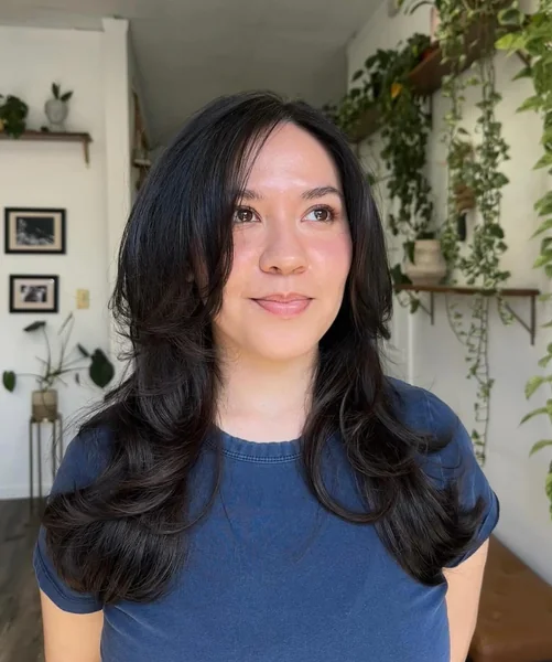 Side Part Long Black Natural Layers