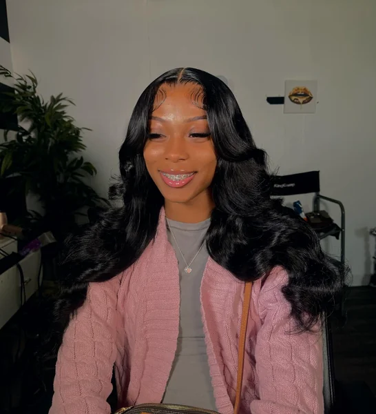 Black Body Wave Wig with Swoop Part