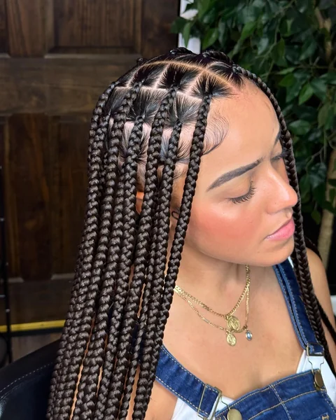 Jumbo Knotless Braids: Scalp Detail Close-Up