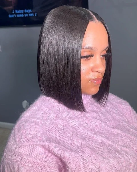 Middle Part Straight Black Bob Wig