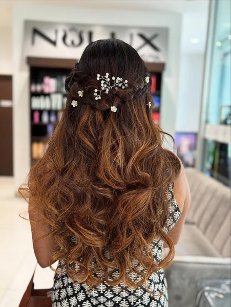 Braided Half Up Crown with Floral Pins