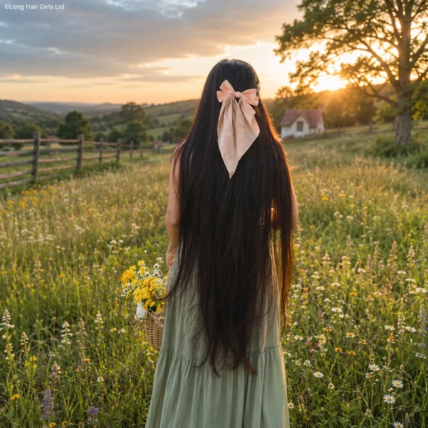 Simple Bow in Long Straight Hair