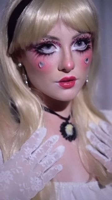 Sarah Tweedy on Instagram: "Halloween Look 2: Doll Makeup 🎀🏹 Products  Used: Blush: @appledoll True Live Blush in shade Flora Lipstick: The Kiss  lipstick in… | Doll makeup, Doll makeup halloween, Doll face makeup