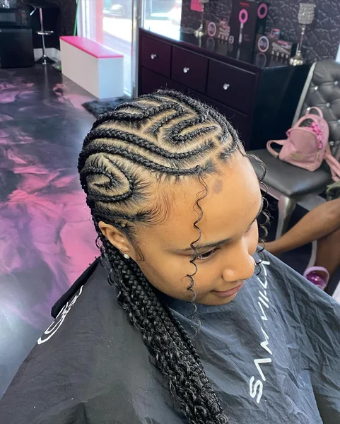 Stitch Cornrows with Boho Curly Ends