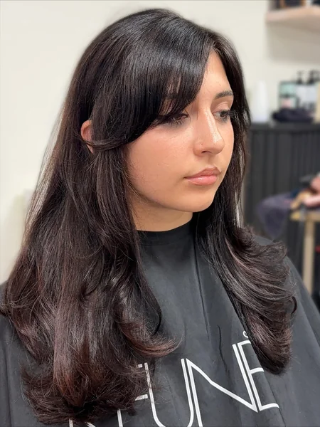 Long Dark Hair with Side-Swept Bangs