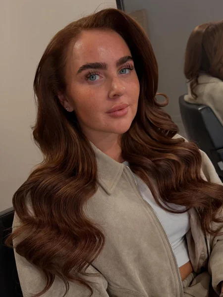 Deep Side Part Long Auburn Wavy Hair