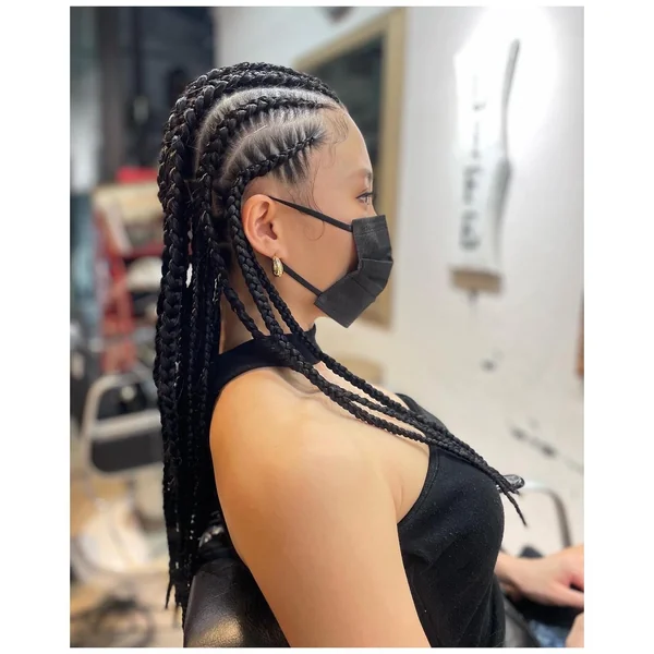 Straight-Back Cornrows into Long Braids