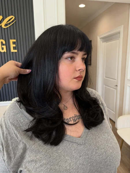 Medium Black Hair with Blunt Micro Bangs