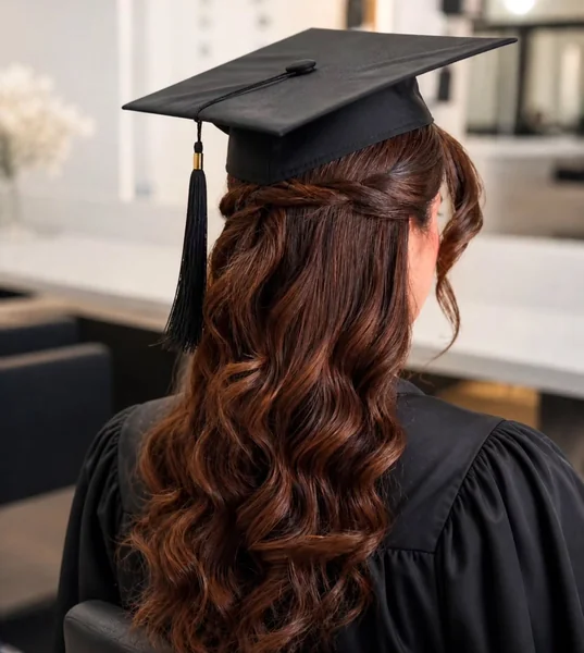 Half-Up Braided Graduation Hairstyle with Waves