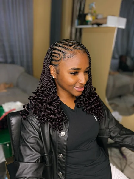 Burgundy Lemonade Braids with Curly Rope Twist Ends