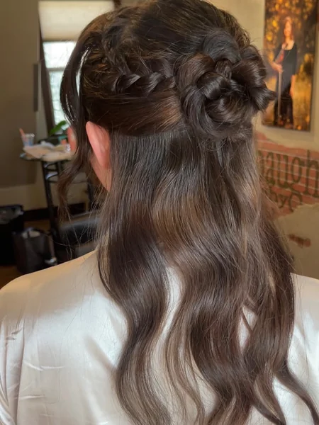 Half-Up Dutch Braid with Braided Rose Bun