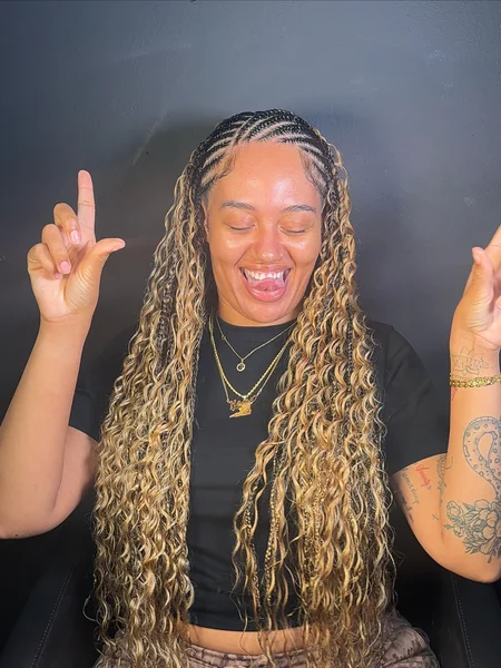 Cornrows with Long Blonde Curly Extensions
