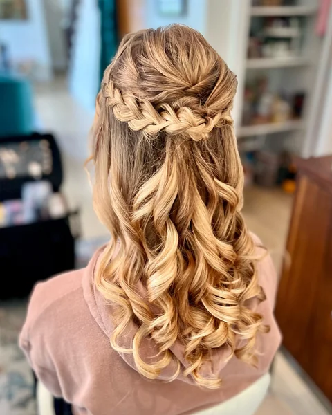Double Waterfall Braid Half Up with Curls