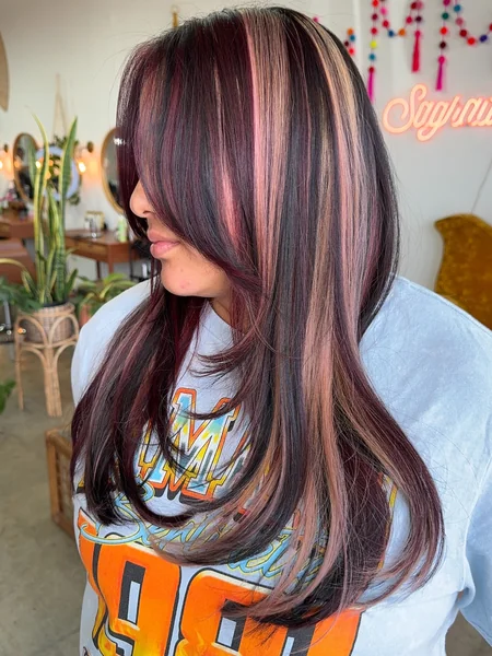Dark Brown Calico with Burgundy and Blonde Straight