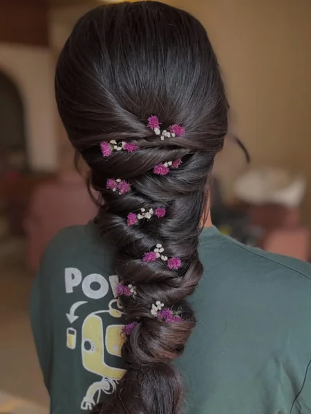 Twisted Braid Ponytail with Flowers